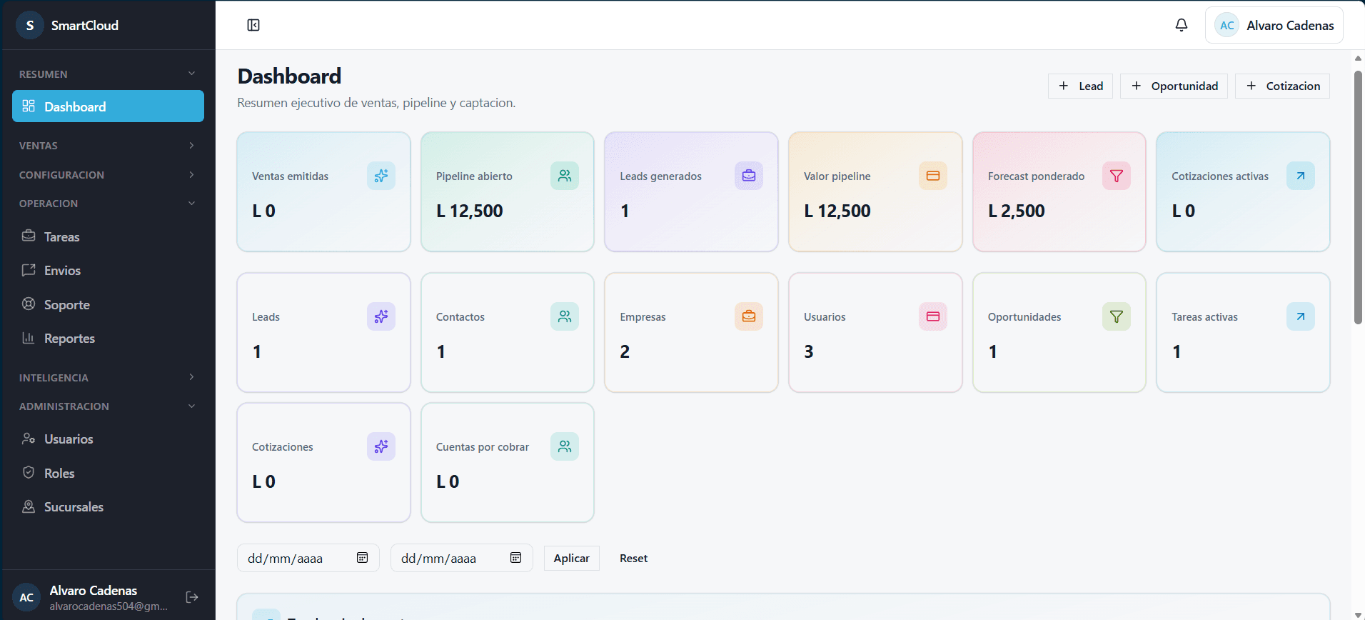 JuntosCRM Dashboard