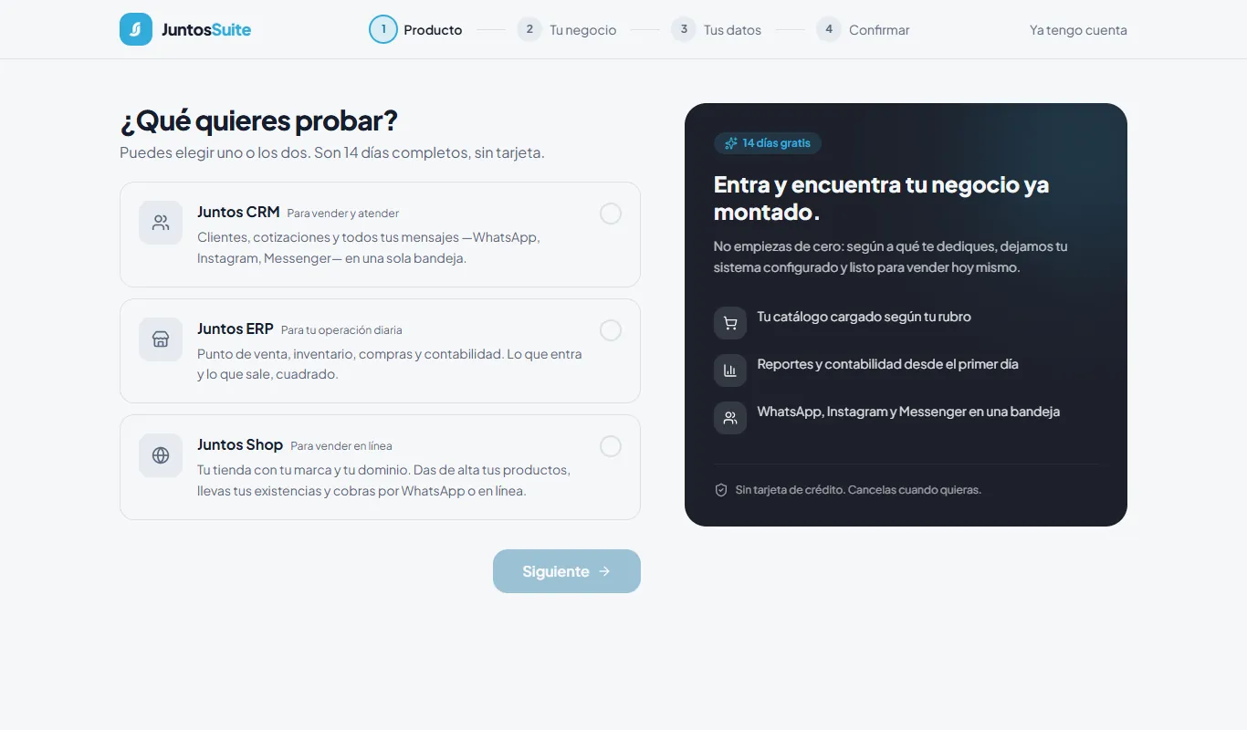 Paso 1 de 4: qué querés probar.