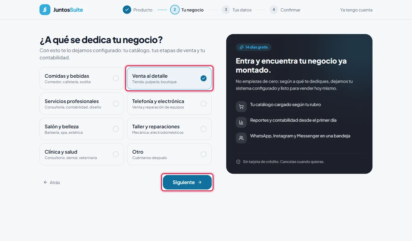 Paso 2 de 4: a qué se dedica tu negocio.