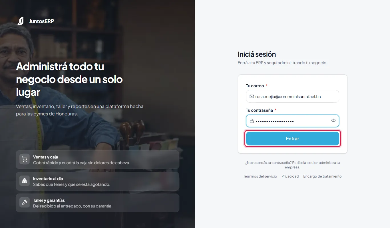 La pantalla de entrada.