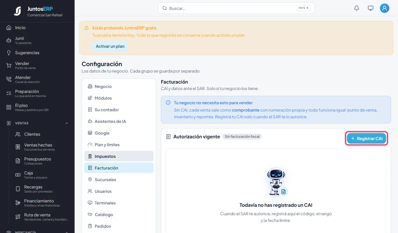 El botón para registrar la autorización.