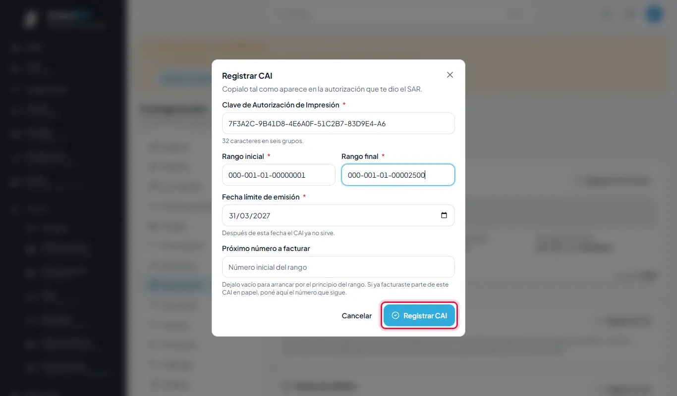 Los datos de la resolución del SAR.