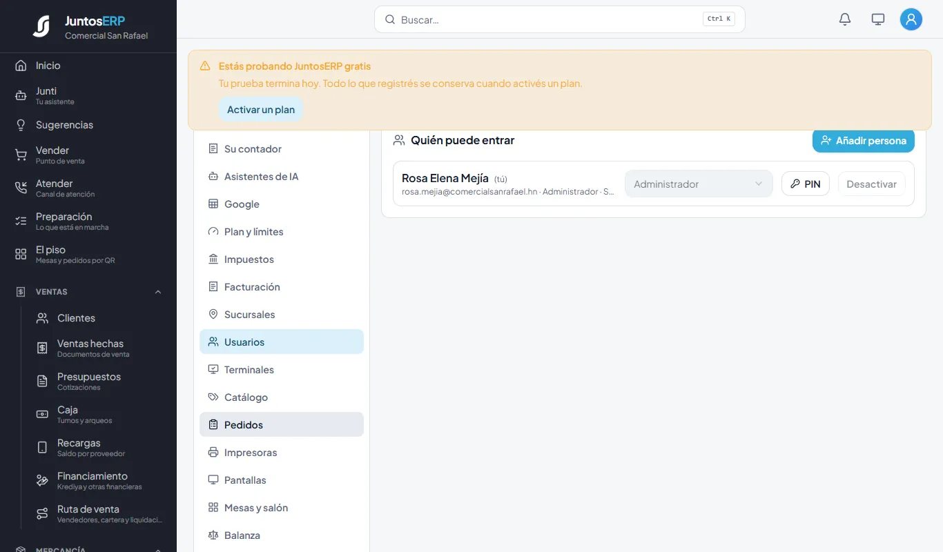 La lista de personas con acceso.