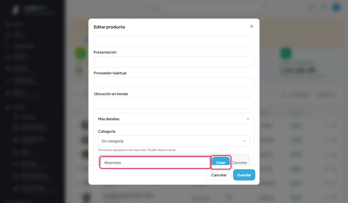 Crear la categoría Abarrotes.
