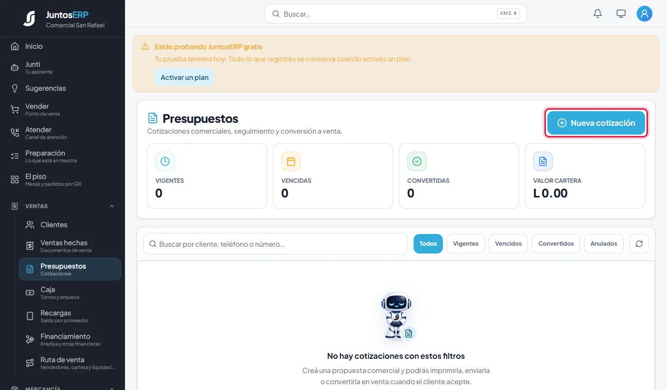 Presupuestos, todavía sin cotizaciones.