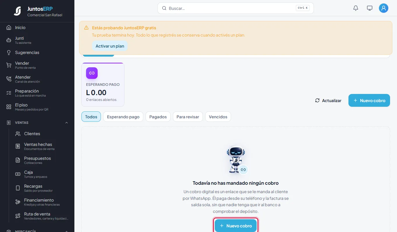 Cobros digitales, sin enlaces todavía.