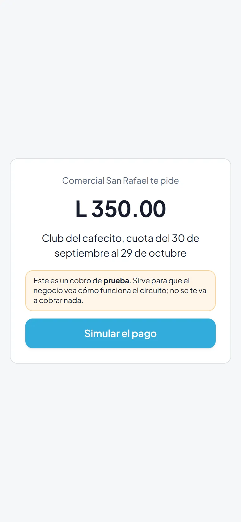 Lo que ve el cliente en su teléfono.
