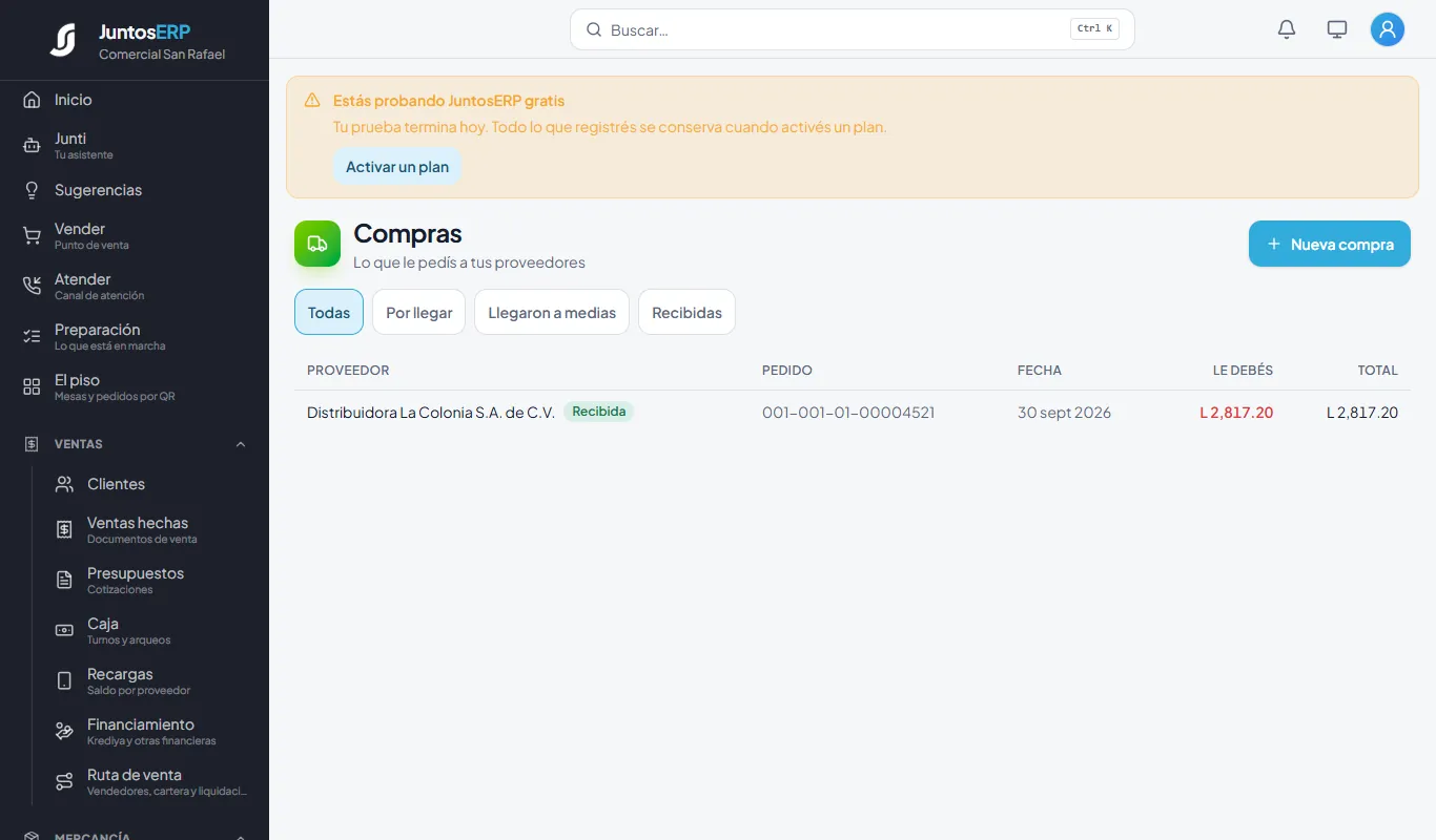 La compra recibida en la lista.