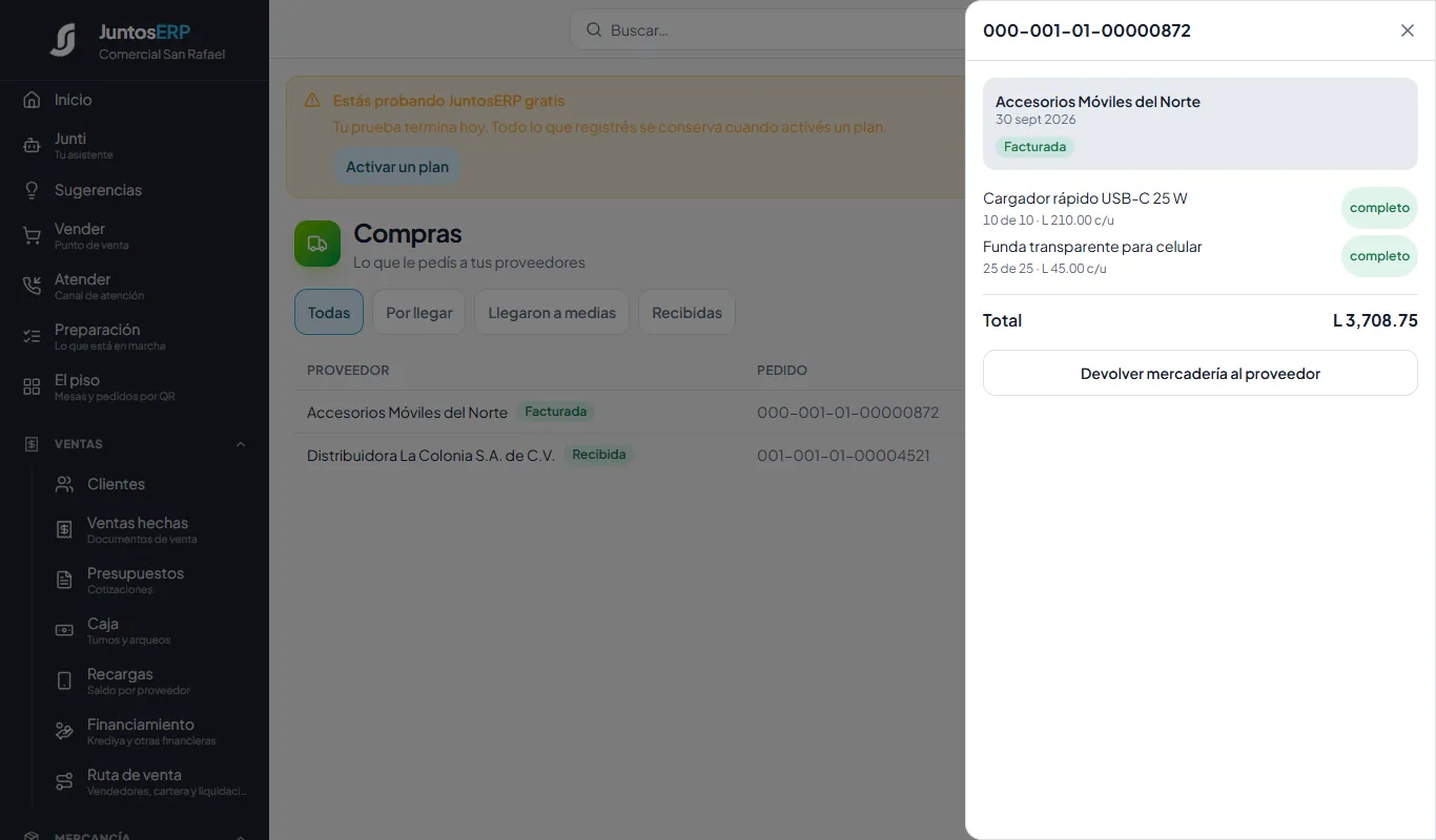 La compra completa: L 3,708.75 con ISV.