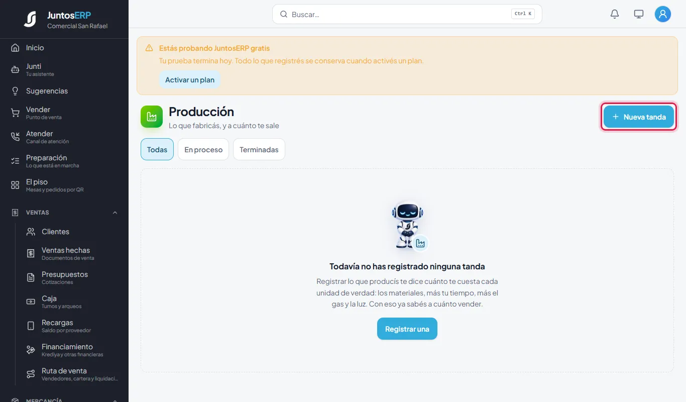 La pantalla de producción.