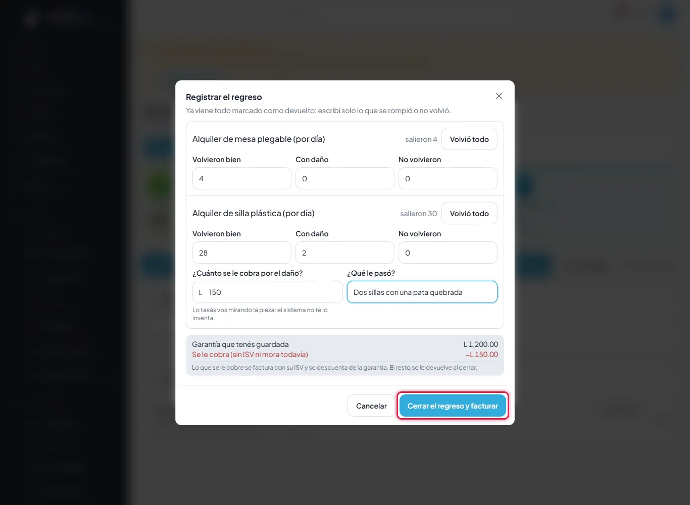 Cerrar el regreso.