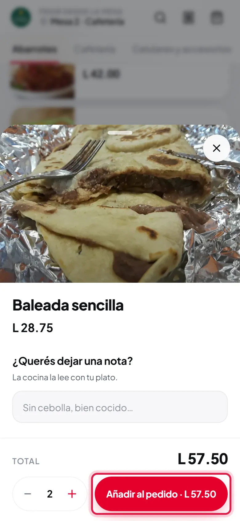 Dos baleadas sencillas: L 57.50.