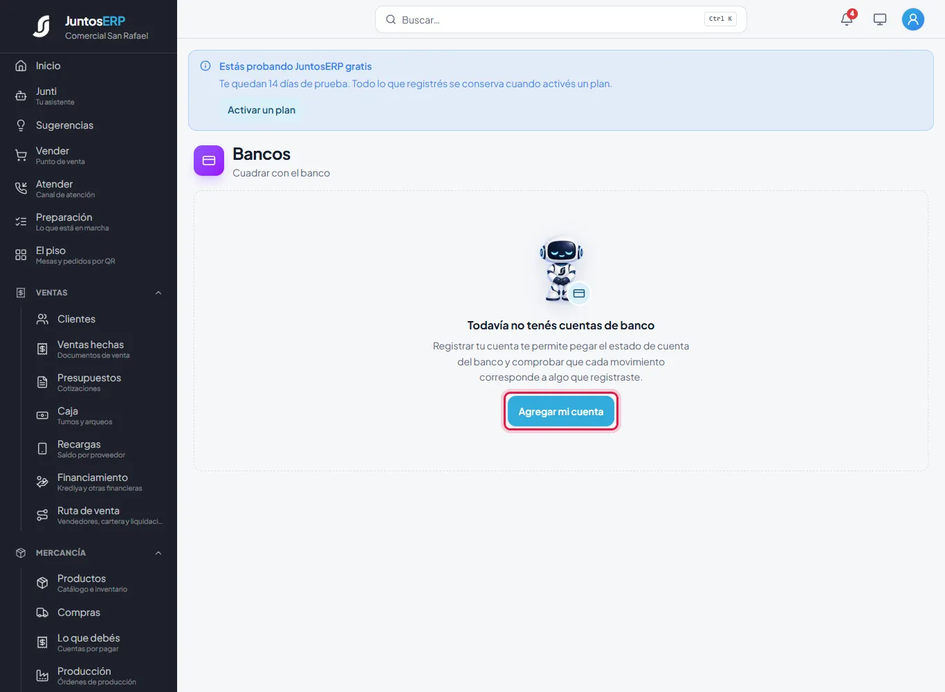 Todavía no hay cuentas de banco.