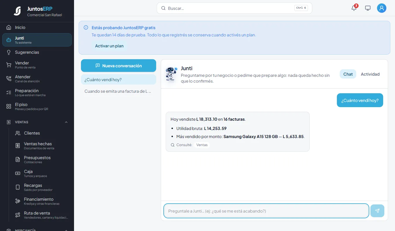 Junti responde con las ventas del día.