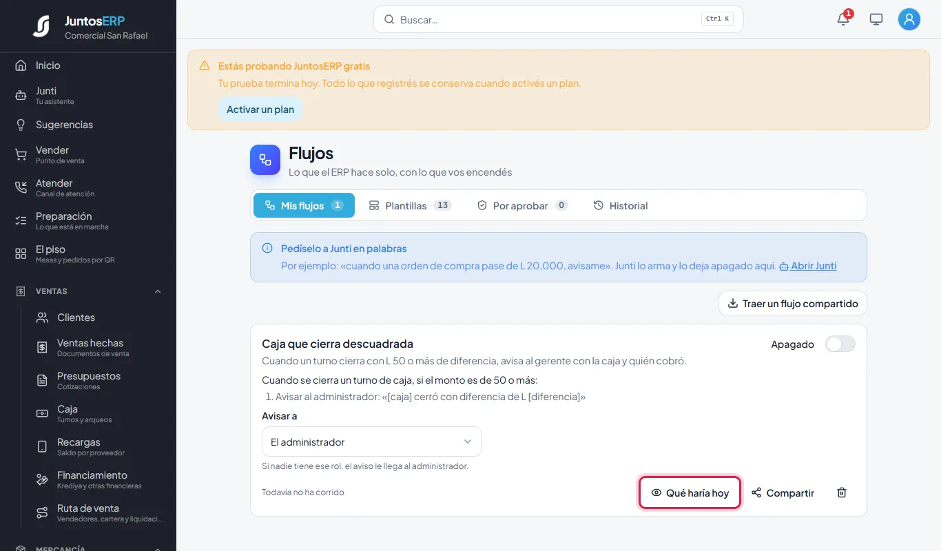 El flujo, todavía apagado.