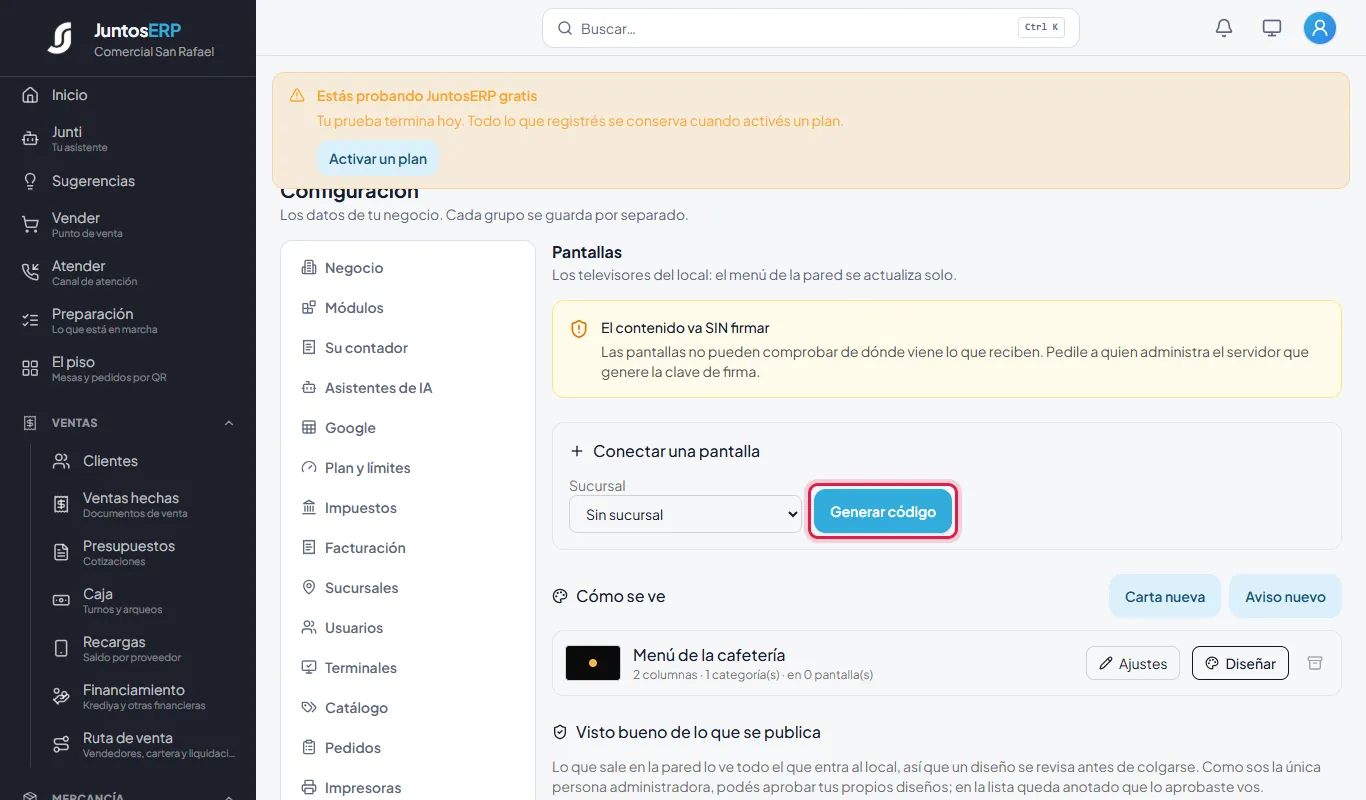 Generar el código.