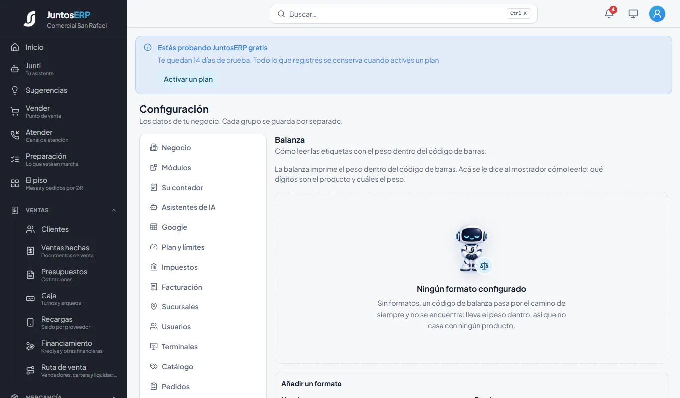 El formato de la balanza.
