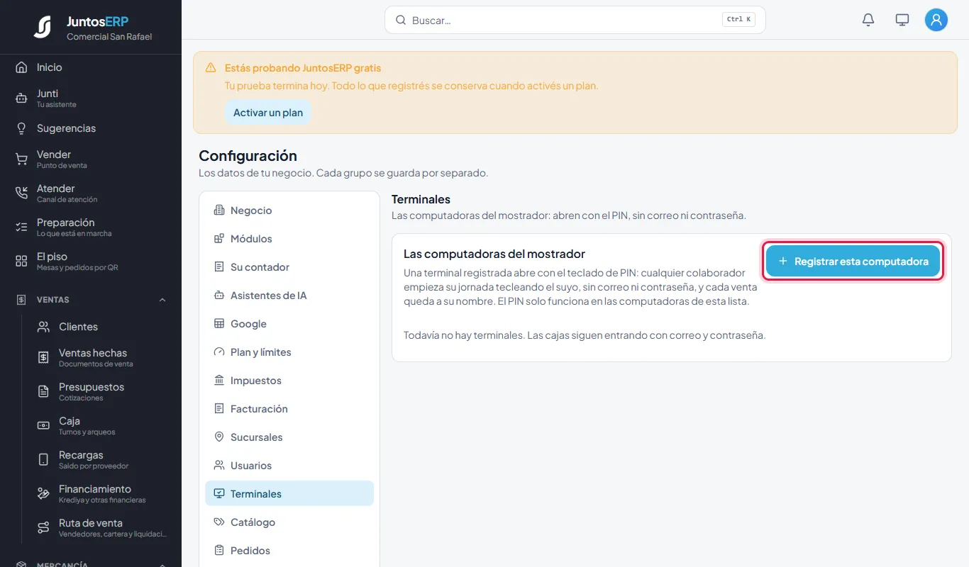 Registrar la computadora de la caja.