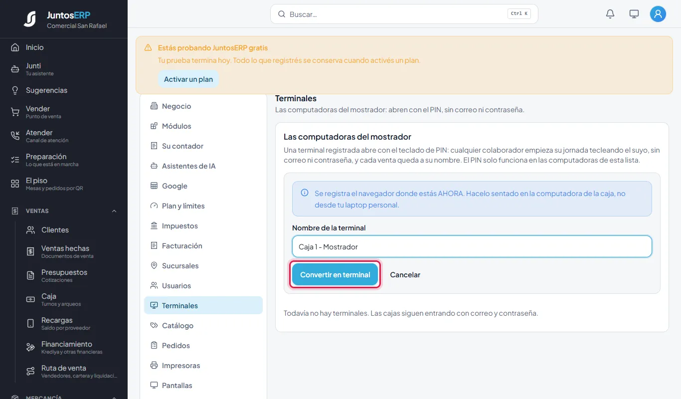 El nombre de la terminal.