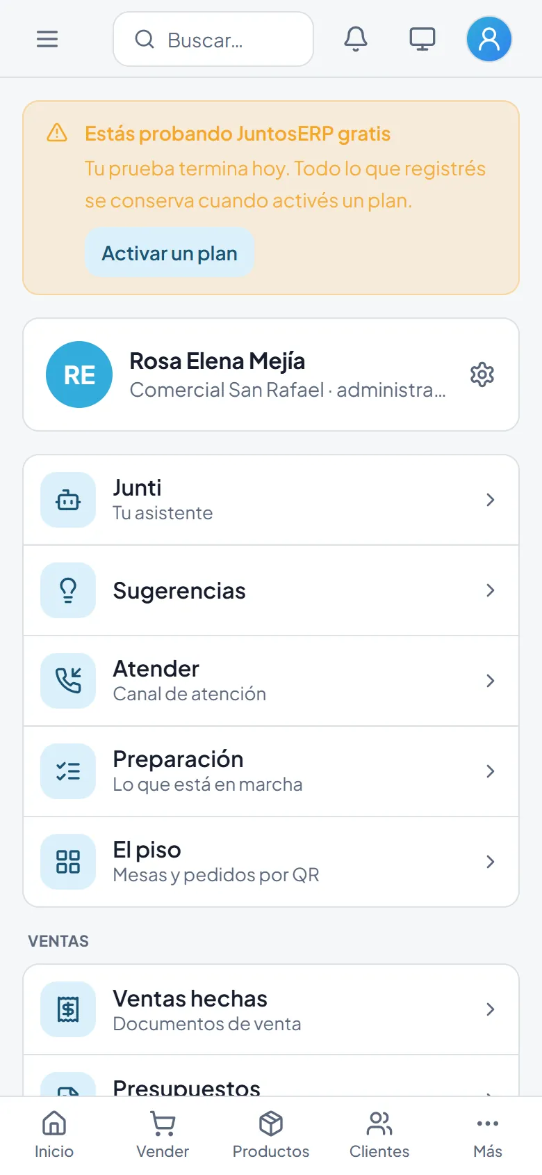 La pantalla Más en el teléfono.