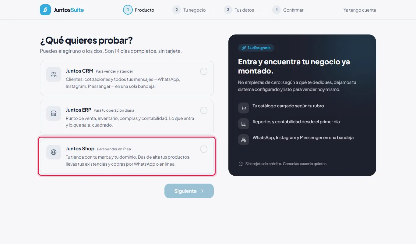 Paso 1 de 4: qué querés probar.