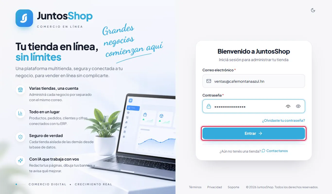Correo y contraseña escritos.