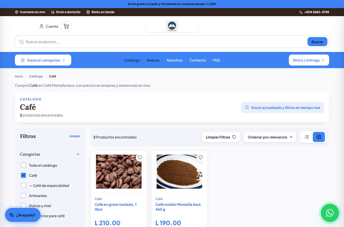 El catálogo, en la categoría Café.