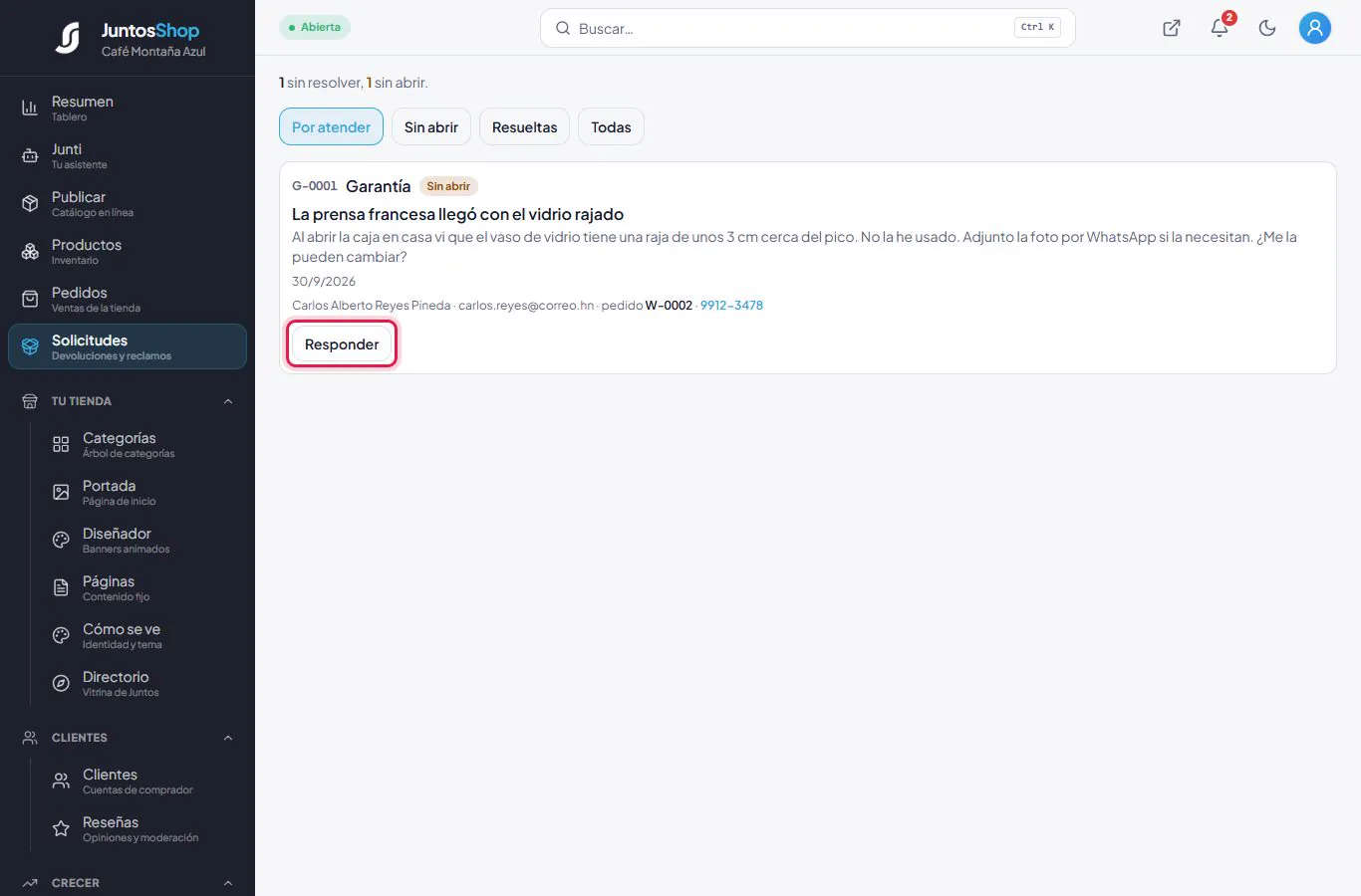 La solicitud G-0001.