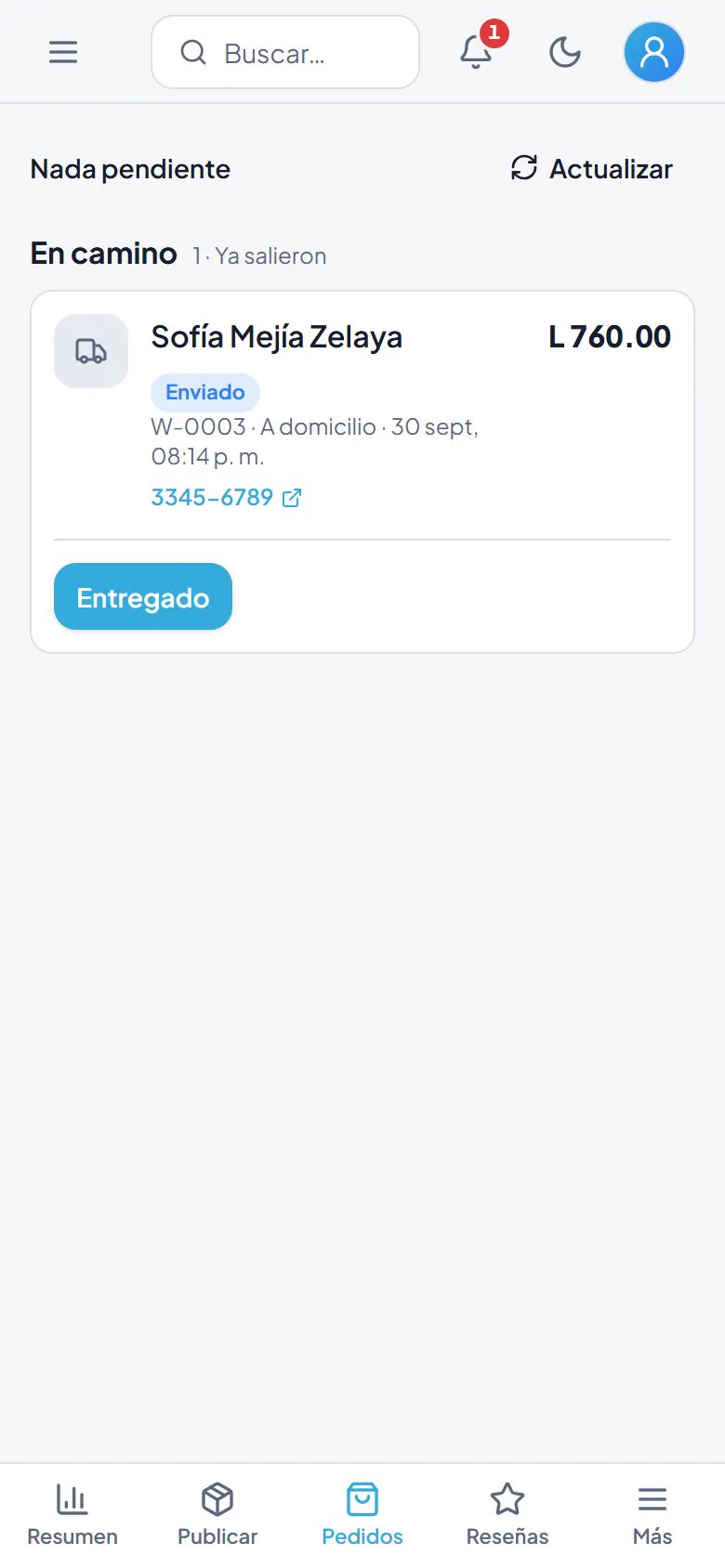 Pedidos desde el teléfono.